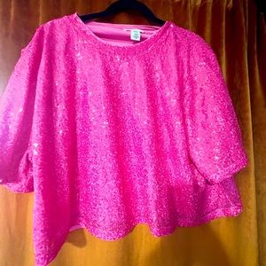 Pink sequin lined crop top